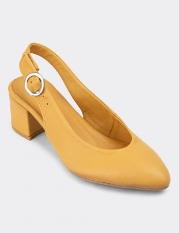 Hakiki Deri Sarı Kadın Topuklu Günlük Ayakkabı
