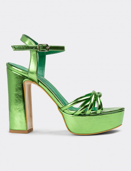Yeşil Platform Topuklu Kadın Abiye Ayakkabı