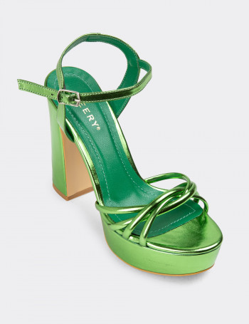 Yeşil Platform Topuklu Kadın Abiye Ayakkabı