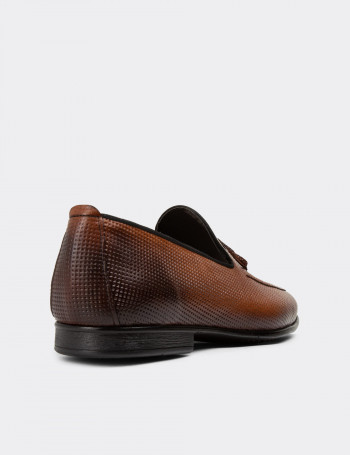 Hakiki Deri Taba Rengi Erkek Püsküllü Loafer - 01701MTBAC14