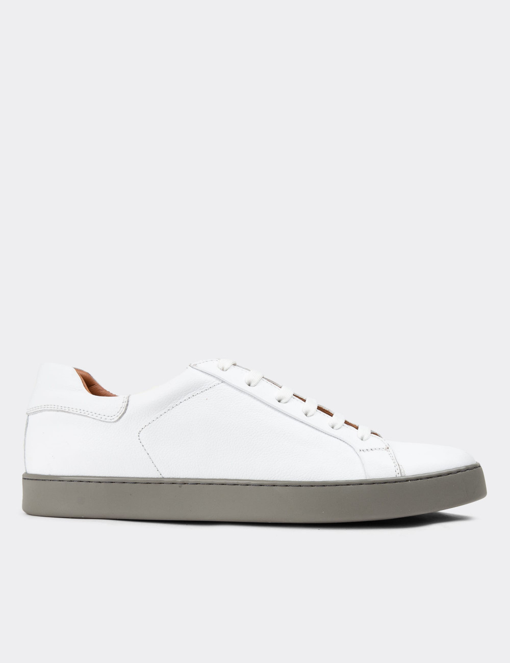 Hakiki Deri Beyaz Erkek Sneaker Ayakkabı - 01829MBYZC11