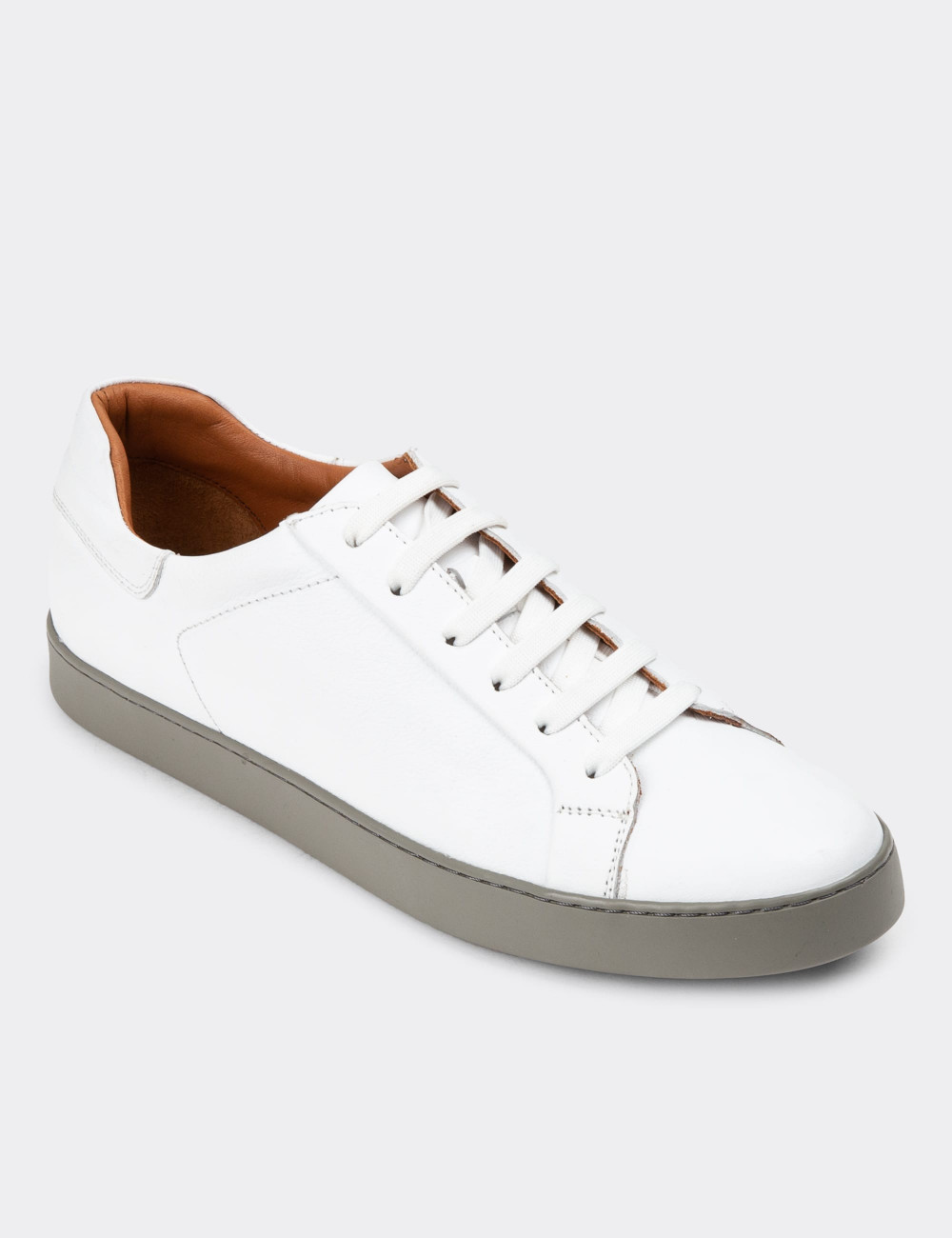 Hakiki Deri Beyaz Erkek Sneaker Ayakkabı - 01829MBYZC11