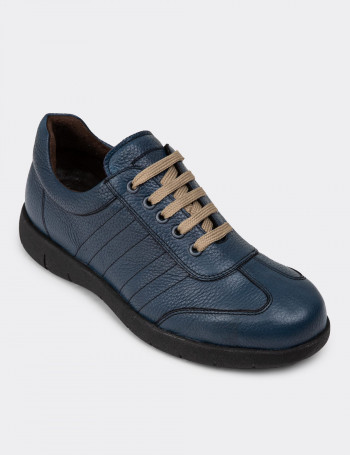 Hakiki Deri Mavi Erkek Günlük Ayakkabı