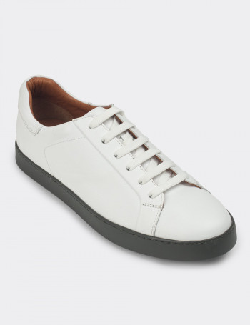 Hakiki Deri Beyaz Erkek Sneaker Ayakkabı - 01829MBYZC13