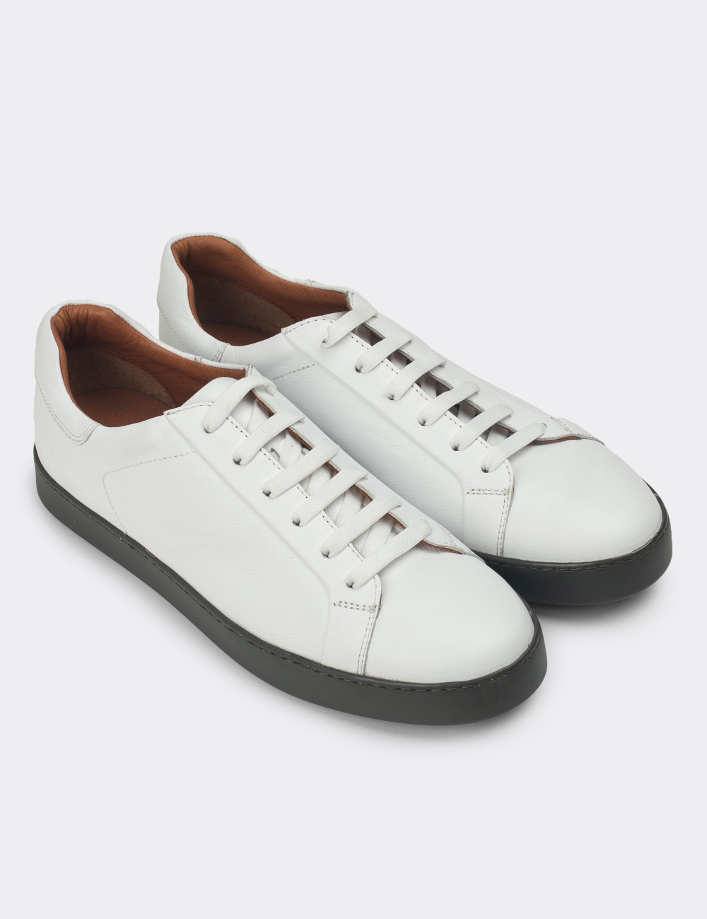 Hakiki Deri Beyaz Erkek Sneaker Ayakkabı - 01829MBYZC13