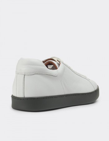 Hakiki Deri Beyaz Erkek Sneaker Ayakkabı - 01829MBYZC13
