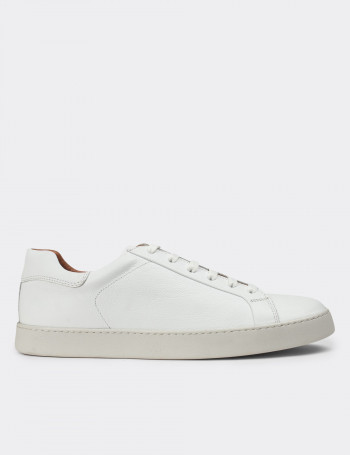 Hakiki Deri Beyaz Erkek Sneaker Ayakkabı - 01829MBYZC12