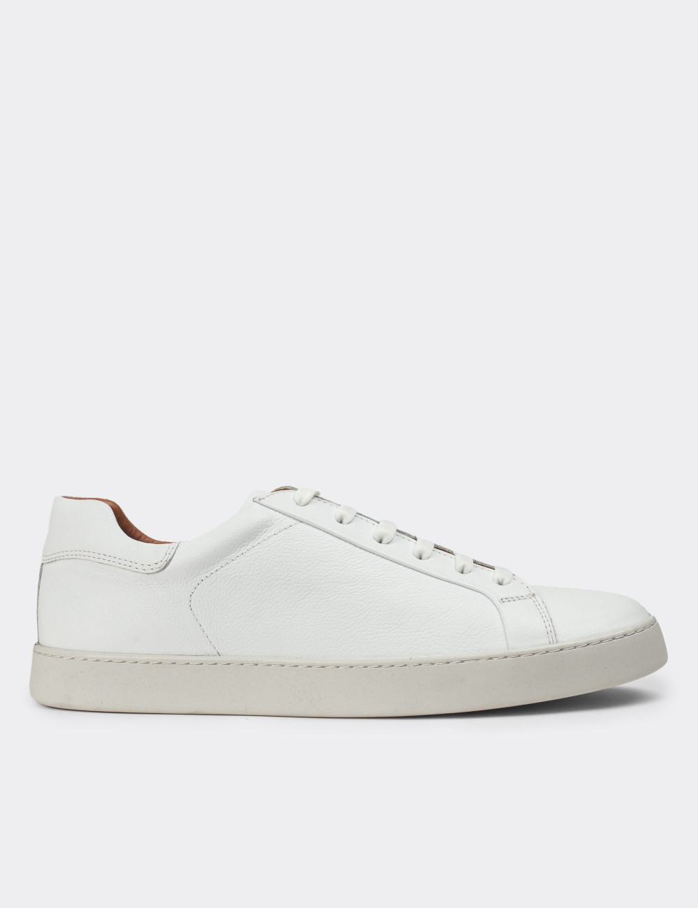 Hakiki Deri Beyaz Erkek Sneaker Ayakkabı - 01829MBYZC12