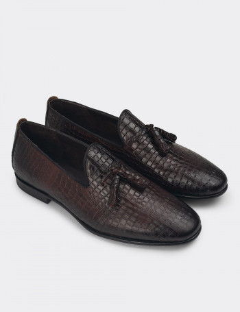 Hakiki Deri Kahverengi Erkek Püsküllü Loafer - 01702MKHVC19