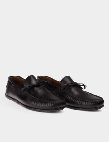 Hakiki Deri Siyah Loafer Erkek Ayakkabı - 01647MSYHC03