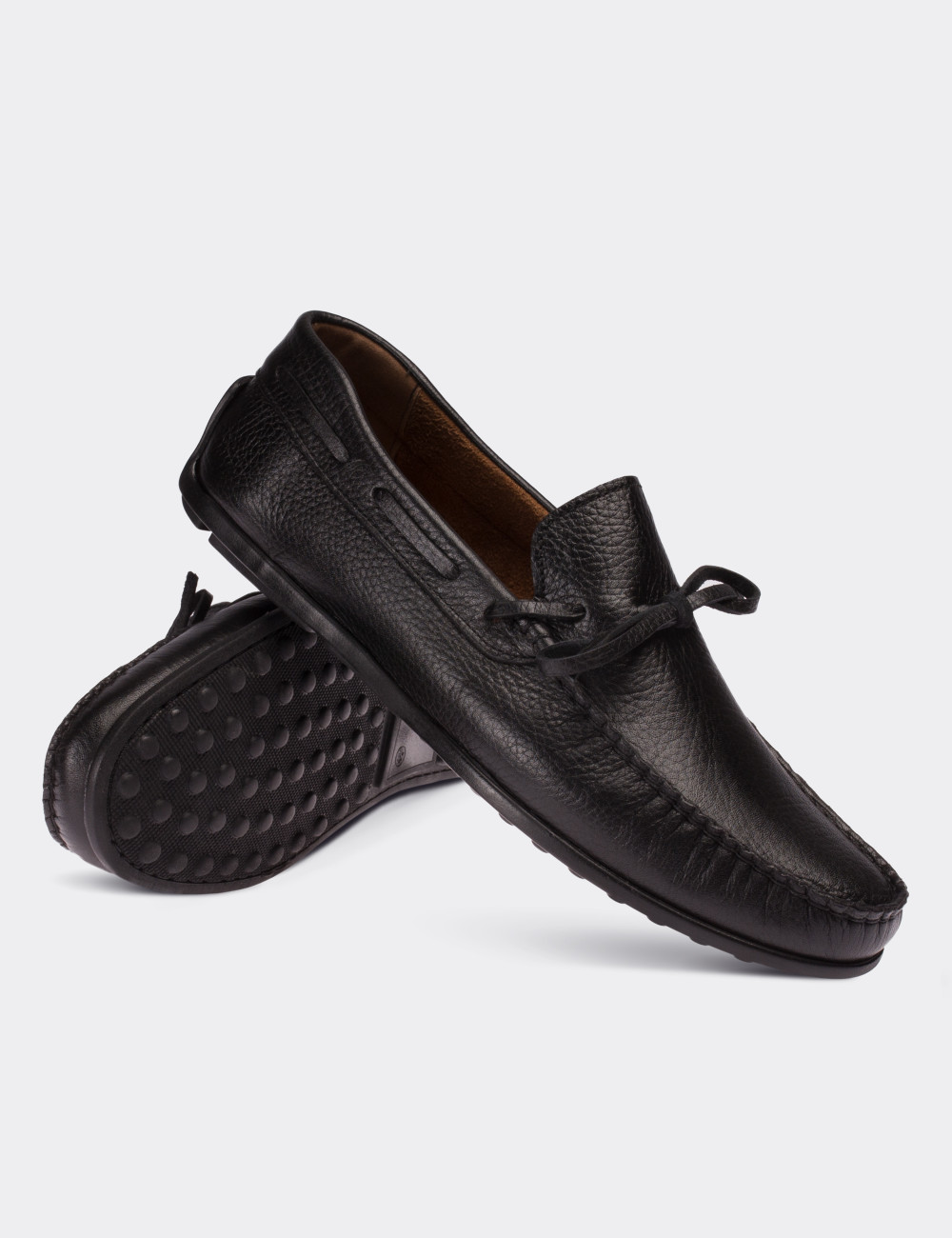 Hakiki Deri Siyah Loafer Erkek Ayakkabı - 01647MSYHC03