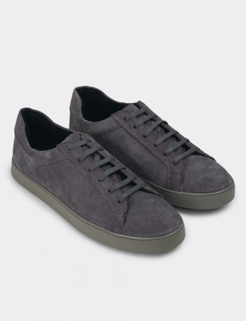 Hakiki Süet Gri Erkek Sneaker Ayakkabı - 01829MGRIC02