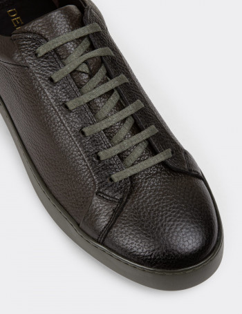 Hakiki Deri Haki Rengi Erkek Sneaker Ayakkabı - 01955MHAKC01
