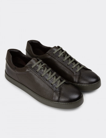 Hakiki Deri Haki Rengi Erkek Sneaker Ayakkabı - 01955MHAKC01