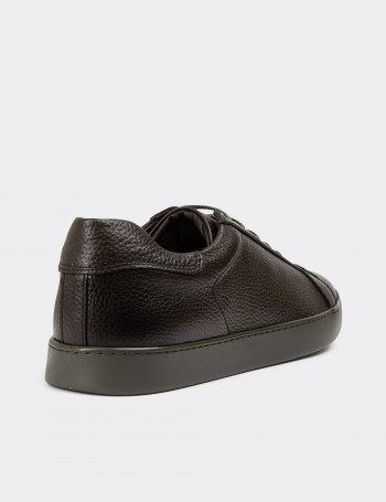 Hakiki Deri Haki Rengi Erkek Sneaker Ayakkabı - 01955MHAKC01
