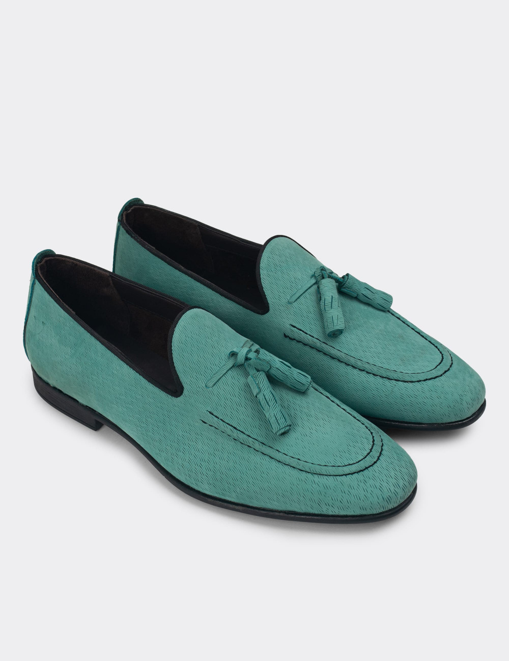 Hakiki Nubuk Yeşil Erkek Loafer Ayakkabı - 01701MYSLC01