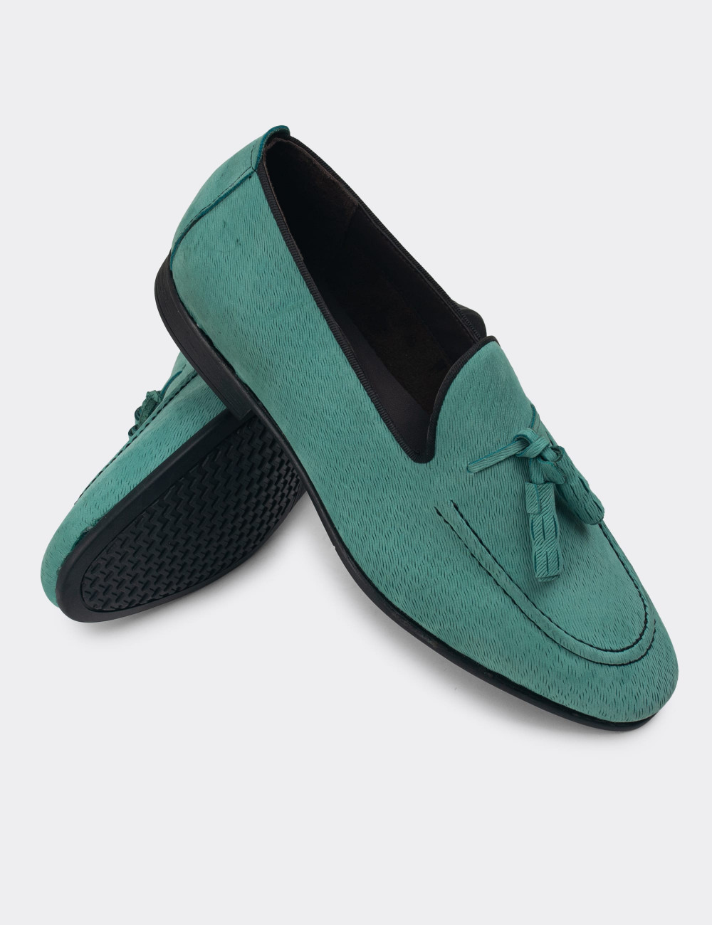 Hakiki Nubuk Yeşil Erkek Loafer Ayakkabı - 01701MYSLC01