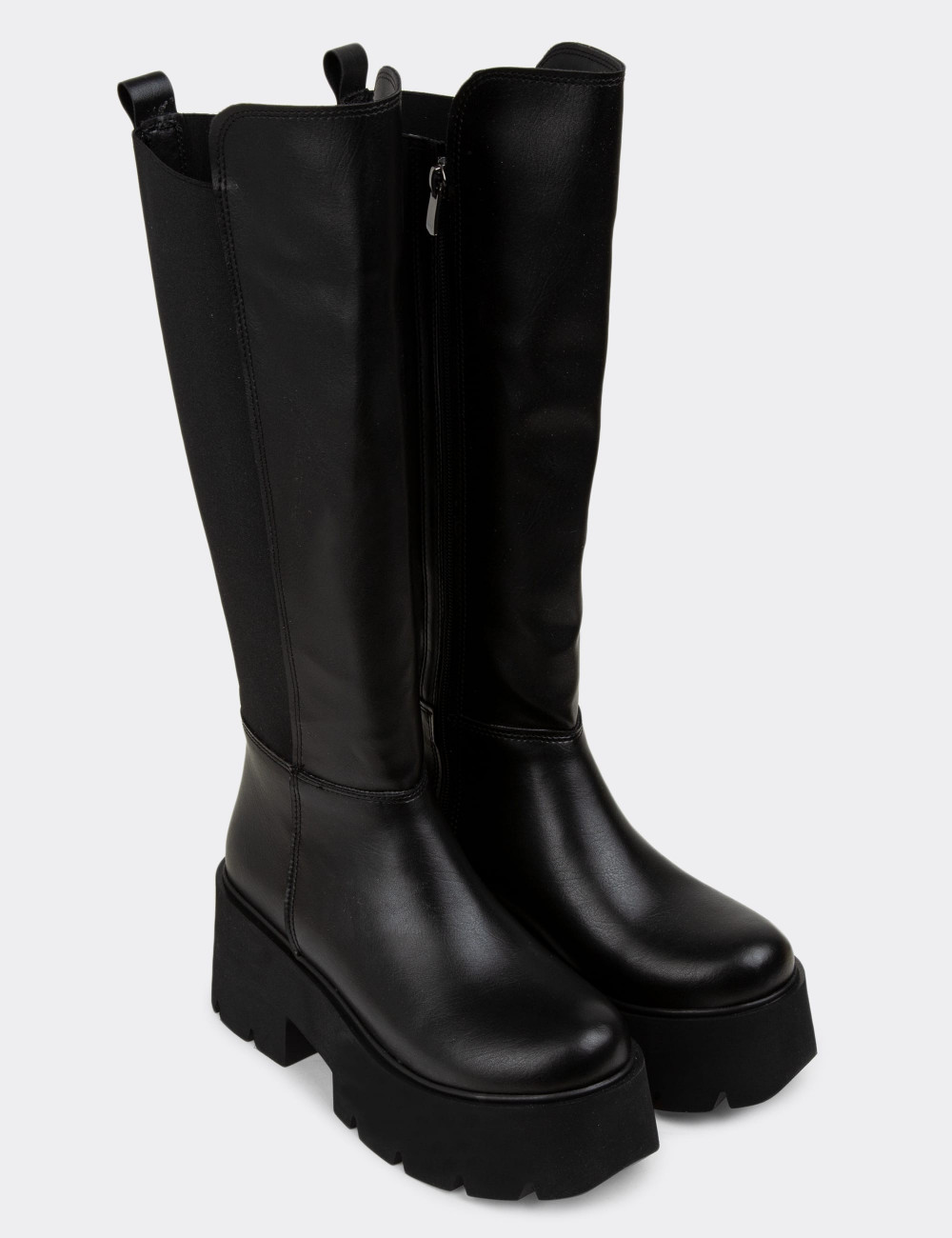 Siyah Platform Topuk Kadın Çizme - K1607ZSYHE01