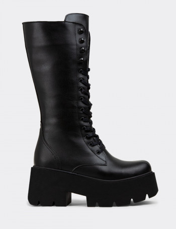 Siyah Platform Topuk Kadın Çizme - K1604ZSYHE01
