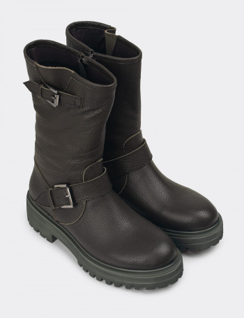 Hakiki Deri Yeşil Kadın Bot - 01805ZYSLE01