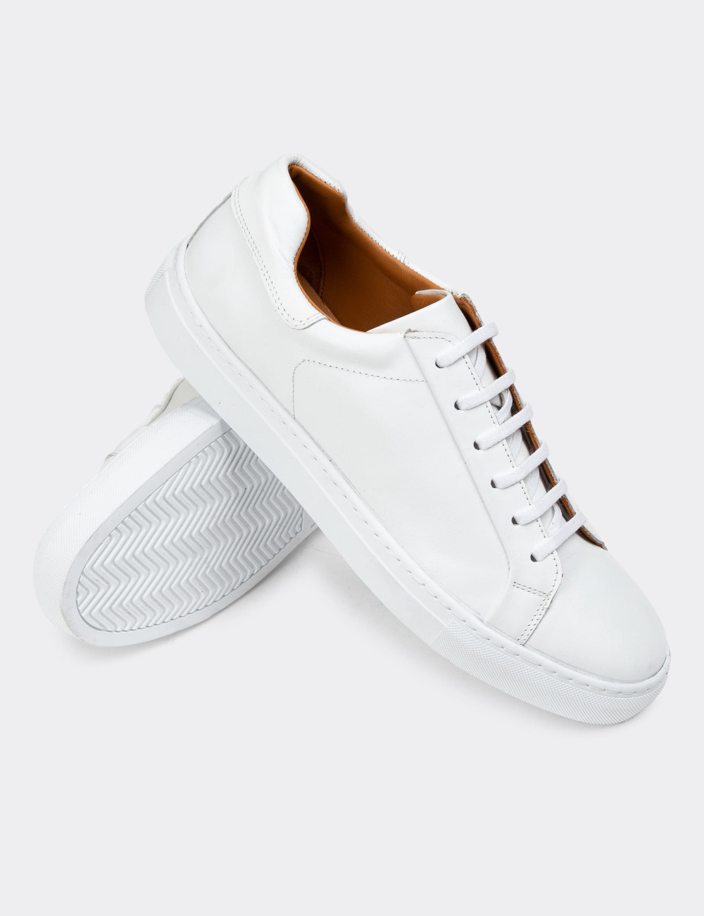 Hakiki Deri Beyaz Sneaker Erkek Ayakkabı - 01829MBYZC01