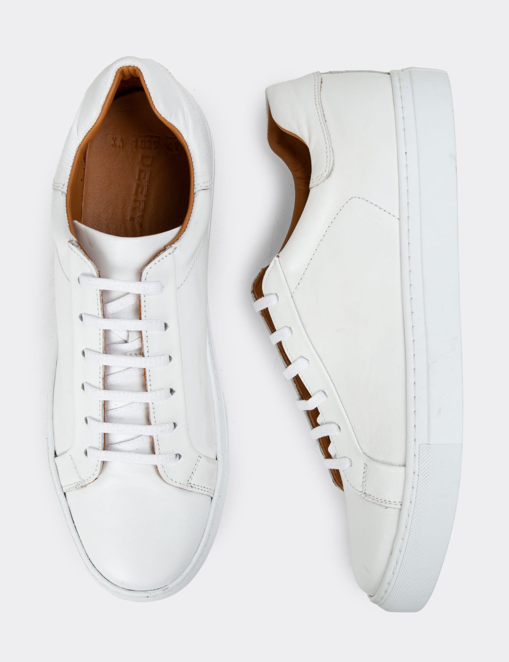 Hakiki Deri Beyaz Sneaker Erkek Ayakkabı - 01829MBYZC01