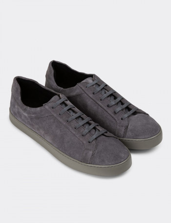 Hakiki Süet Gri Erkek Sneaker Ayakkabı - 01955MGRIC01