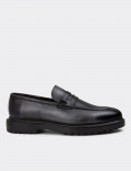 Hakiki Deri Vintage Gri Erkek Loafer Ayakkabı