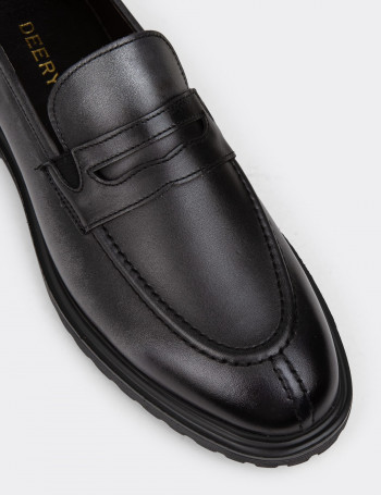Hakiki Deri Vintage Gri Erkek Loafer Ayakkabı - 01878MGRIE01