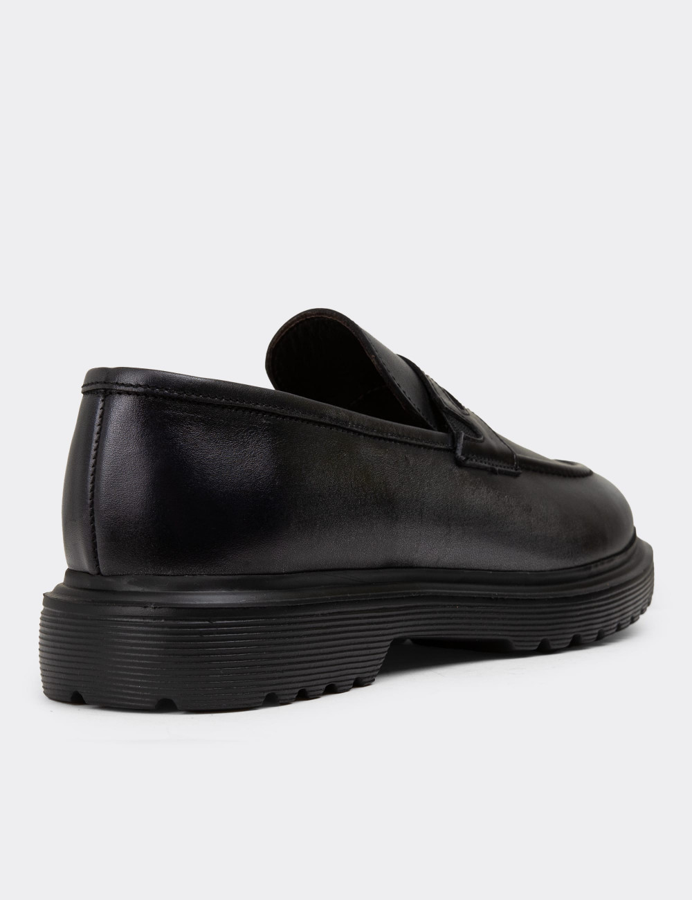 Hakiki Deri Vintage Gri Erkek Loafer Ayakkabı - 01878MGRIE01
