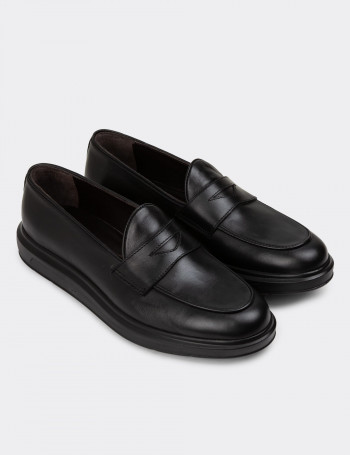 Hakiki Deri Siyah Erkek Loafer Ayakkabı - 01845MSYHP01