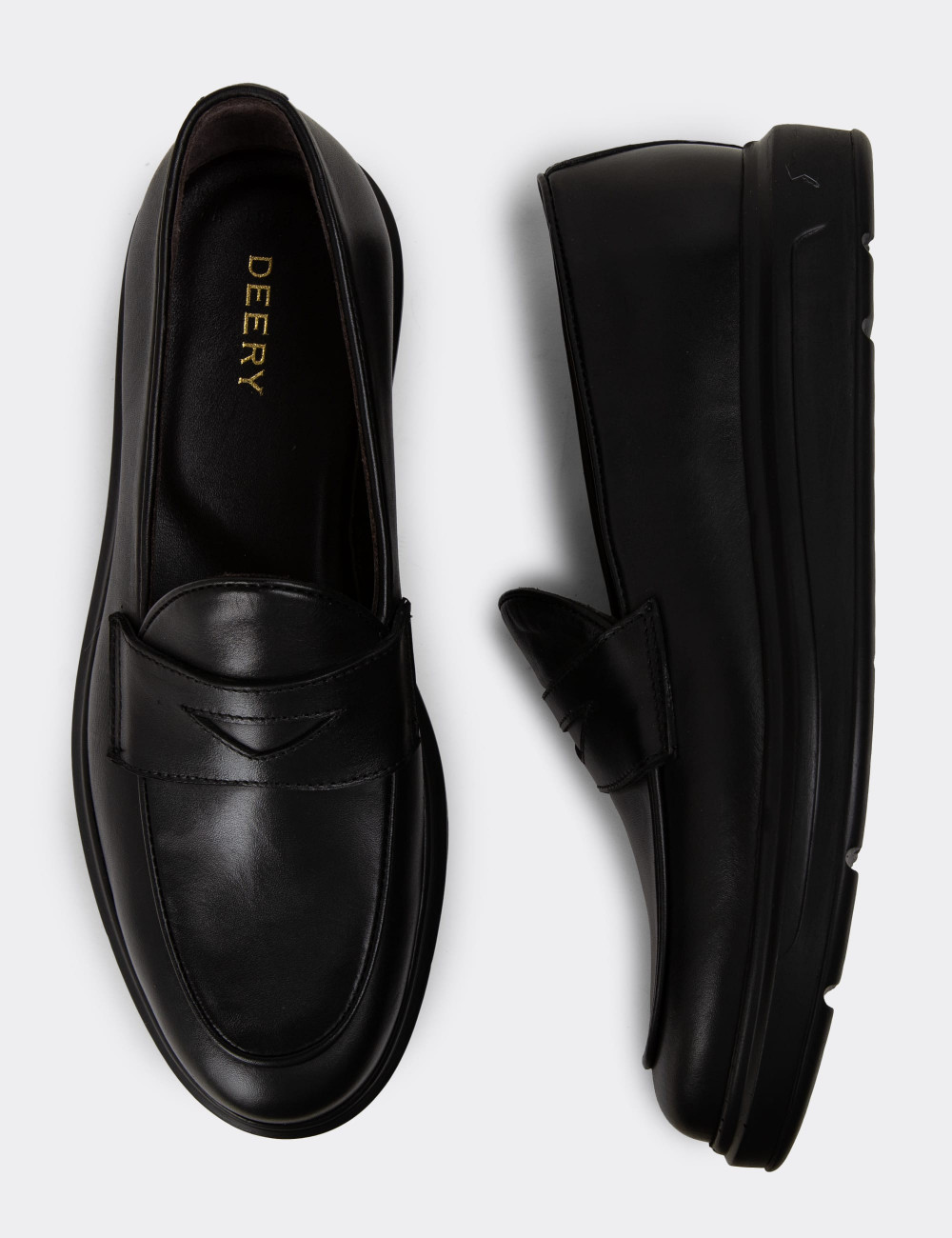 Hakiki Deri Siyah Erkek Loafer Ayakkabı - 01845MSYHP01