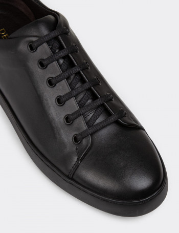 Hakiki Deri Siyah Erkek Sneaker Ayakkabı - 01956MSYHC01