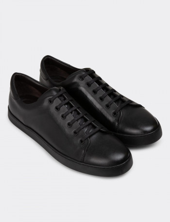 Hakiki Deri Siyah Erkek Sneaker Ayakkabı - 01956MSYHC01