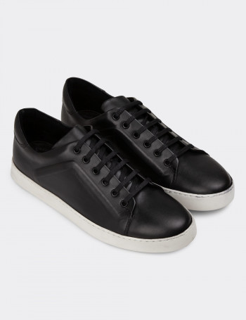 Hakiki Deri Siyah Erkek Sneaker Ayakkabı - 01956MSYHC02