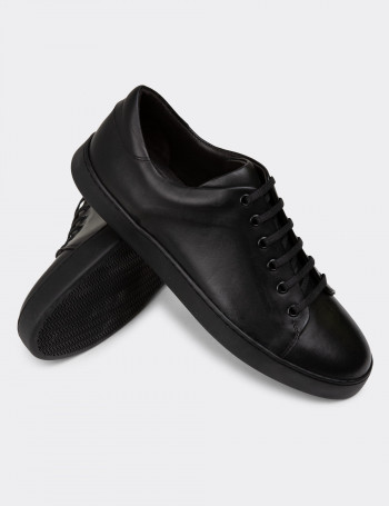 Hakiki Deri Siyah Erkek Sneaker Ayakkabı - 01956MSYHC01