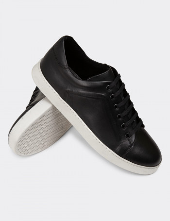 Hakiki Deri Siyah Erkek Sneaker Ayakkabı - 01956MSYHC02