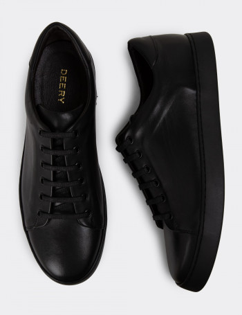 Hakiki Deri Siyah Erkek Sneaker Ayakkabı - 01956MSYHC01