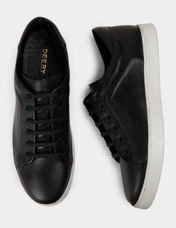 Hakiki Deri Siyah Erkek Sneaker Ayakkabı - 01956MSYHC02
