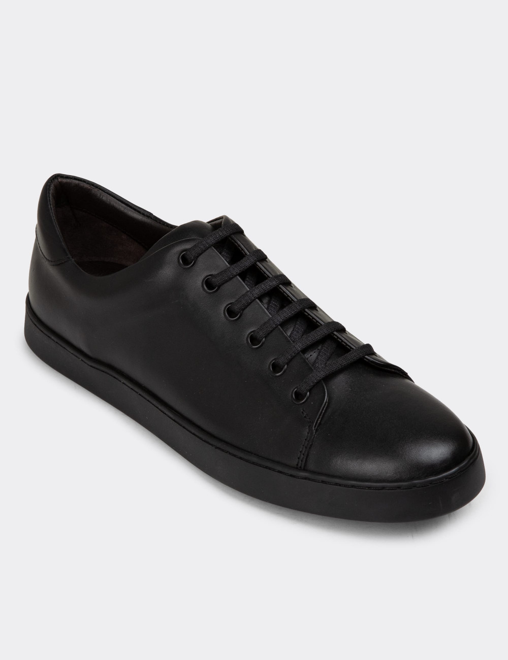Hakiki Deri Siyah Erkek Sneaker Ayakkabı - 01956MSYHC01