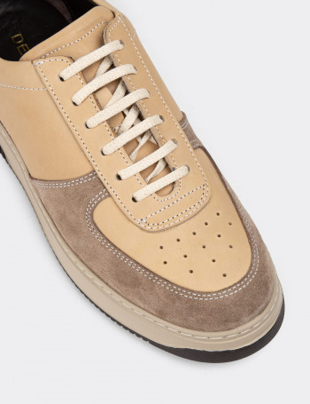 Hakiki Deri Vizon Rengi Erkek Sneaker Ayakkabı - 01965MVZNE01