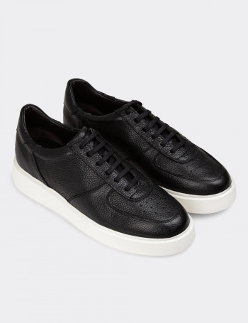 Hakiki Deri Siyah Erkek Sneaker Ayakkabı - 01965MSYHE01