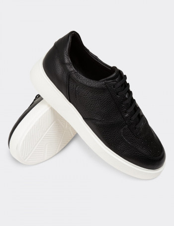 Hakiki Deri Siyah Erkek Sneaker Ayakkabı - 01965MSYHE01
