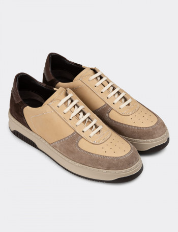 Hakiki Deri Vizon Rengi Erkek Sneaker Ayakkabı - 01965MVZNE01