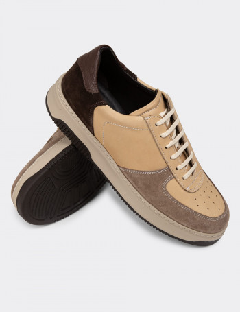 Hakiki Deri Vizon Rengi Erkek Sneaker Ayakkabı - 01965MVZNE01