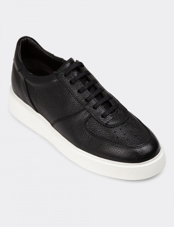 Hakiki Deri Siyah Erkek Sneaker Ayakkabı - 01965MSYHE01