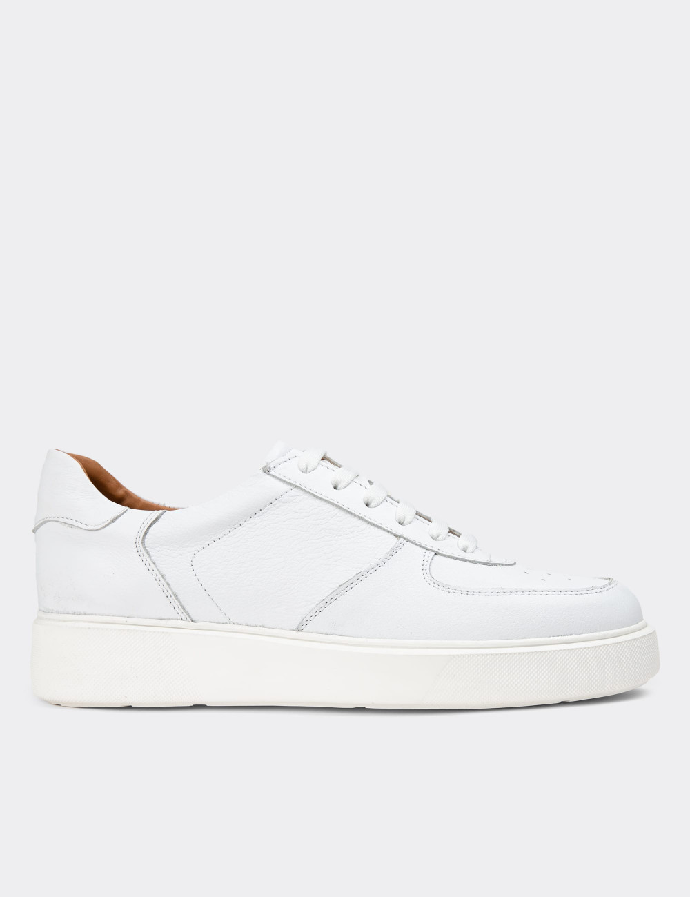 Hakiki Deri Beyaz Erkek Sneaker Ayakkabı - 01965MBYZE02