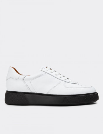 Hakiki Deri Beyaz Erkek Sneaker Ayakkabı - 01965MBYZE01