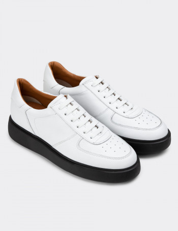 Hakiki Deri Beyaz Erkek Sneaker Ayakkabı - 01965MBYZE01