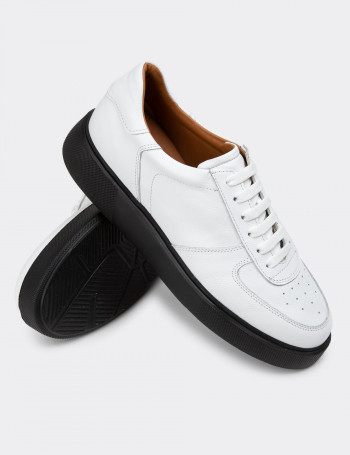 Hakiki Deri Beyaz Erkek Sneaker Ayakkabı - 01965MBYZE01
